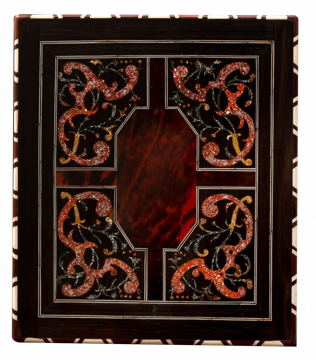 AN ANTWERP Or BRUSSELS INLAID LACQUER AND TORTOISESHELL TABLE CABINET AN ANTWERP Or BRUSSELS INLAID LACQUER AND TORTOISESHELL TABLE CABINET
