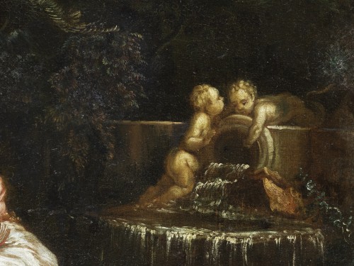 French painter of the 18th century, Gallant scene with a lute playe - Paintings & Drawings Style Louis XV
