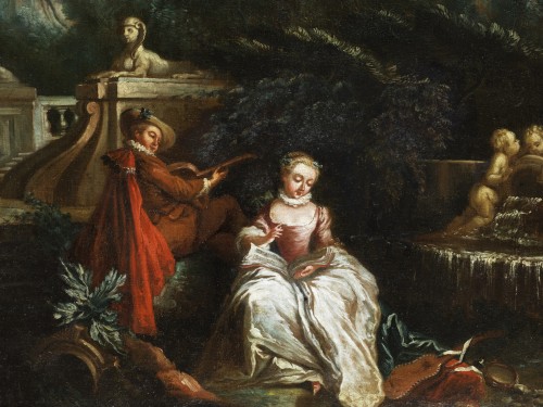 Paintings & Drawings  - French painter of the 18th century, Gallant scene with a lute playe