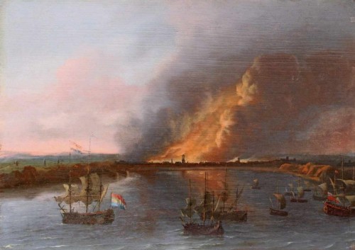 The bombardment of Dieppe 1694, attributed to Daniel Schellinks,(1627 - 1701)