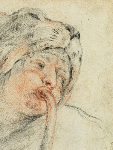 Young Bagpiper Wearing a Lion’s Cap, France 17th century Circle of Watteau - Paintings & Drawings Style Louis XIII