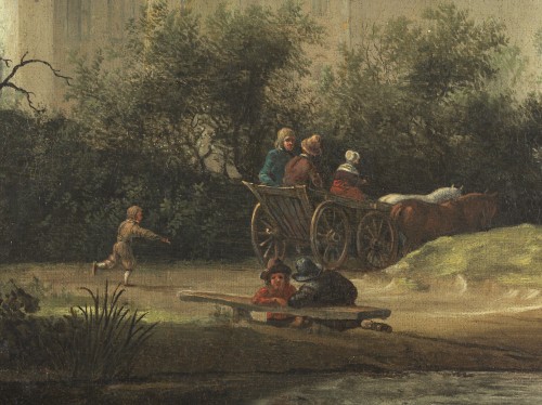 Salomon van Ruysdael  (1600 – 1670) Pond with Travellers and Manor House - Louis XIII
