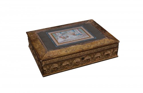 Paper Mache sawing Box, Paris Empire Period Circa 1800 