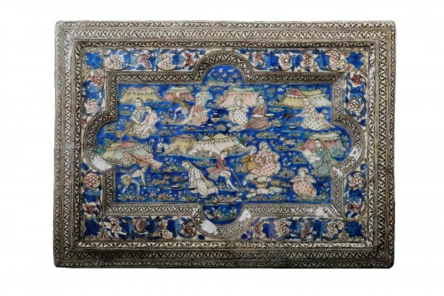 Large Qajar Underglaze Deep Relief Pottery Tile, Circa 1880
