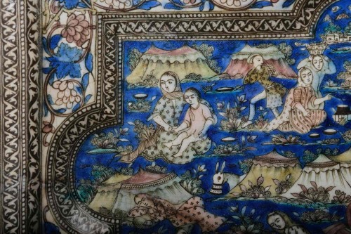 Porcelain & Faience  - Large Qajar Underglaze Deep Relief Pottery Tile, Circa 1880