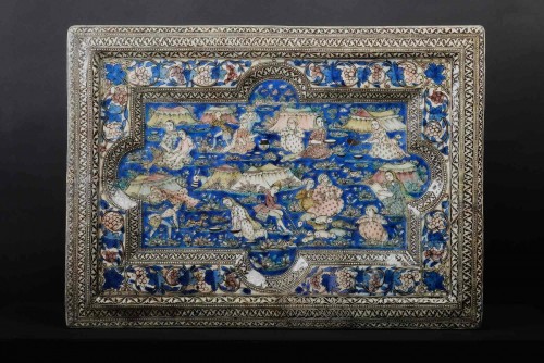  - Large Qajar Underglaze Deep Relief Pottery Tile, Circa 1880