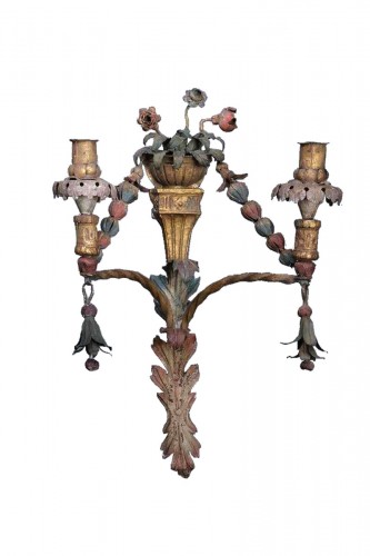 Important Pair Of Wrought And Painted Iron Sconces, Veneto Ca. 1780 