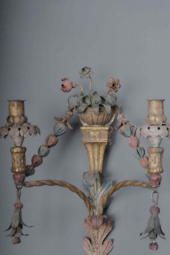 Lighting  - Important Pair Of Wrought And Painted Iron Sconces, Veneto Ca. 1780 