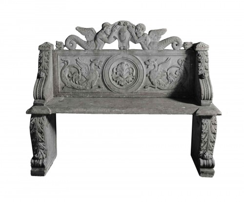 Rare Beautifully Decorated Marble Bench, Carrara Marble, Tuscany, E, 17th 