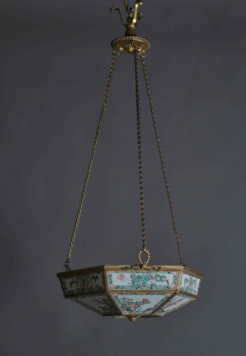 Lighting  - Rare porcelain lamp with Charles X bronze mount, Paris, early 19th c.