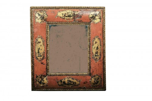 Venetian Mirror In Pink Lacquer With &quot;arte Povera&quot; Decoration, Venice Aroun