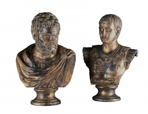 Paire de bustes en bronze doré de César et Antoine, Naples fin 19e siècle