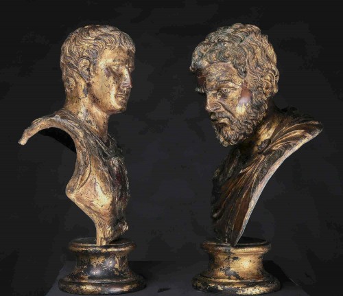 Paire de bustes en bronze doré de César et Antoine, Naples fin 19e siècle - Uwe Dobler Interiors