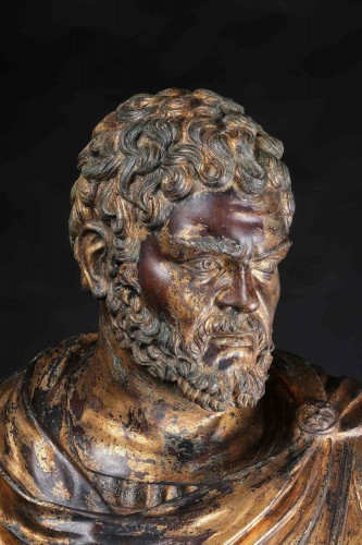 XIXe siècle - Paire de bustes en bronze doré de César et Antoine, Naples fin 19e siècle