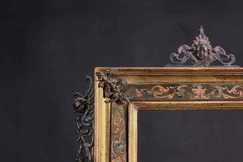 Miniature Frame With Silvered Bronze Decorations And Paintings, Rome 17th - Decorative Objects Style Louis XIII