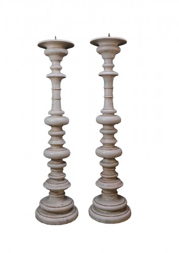 A Pair Of Monumental Carrara Marble Candlesticks, 17th Century Rome