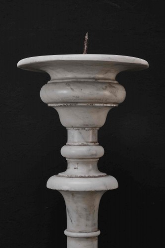 A Pair Of Monumental Carrara Marble Candlesticks, 17th Century Rome - Lighting Style 