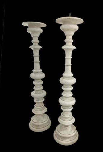 A Pair Of Monumental Carrara Marble Candlesticks, 17th Century Rome - 