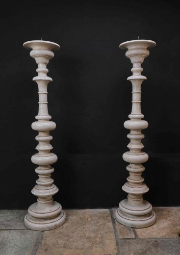  - A Pair Of Monumental Carrara Marble Candlesticks, 17th Century Rome