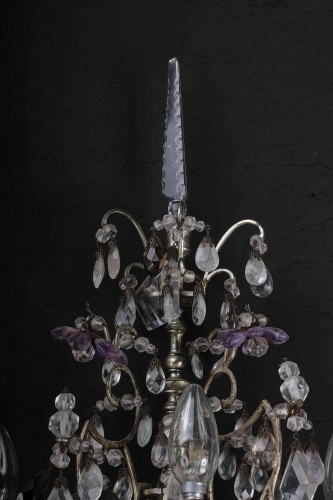 Paire d'appliques en cristal de roche et bronze argenté, Piémont 19e siècle - Luminaires Style 