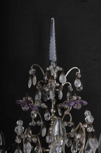 Pair Of Rock Crystal Sconces, Silver Bronze, Piedmont 19th C. - Lighting Style 