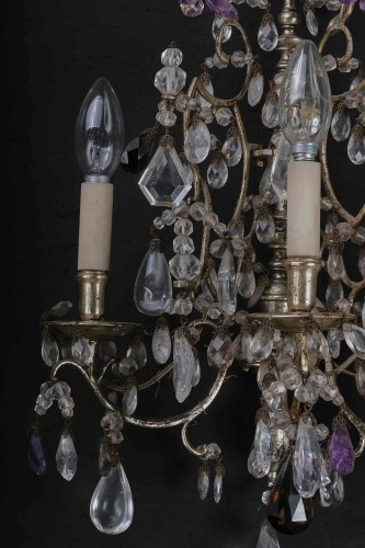 19th century - Pair Of Rock Crystal Sconces, Silver Bronze, Piedmont 19th C.