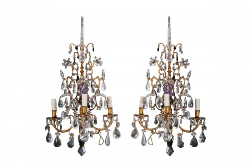 Pair Of Rock Crystal Sconces, Gilt Bronze, Piedmont 18th C