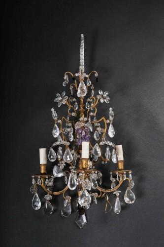 Pair Of Rock Crystal Sconces, Gilt Bronze, Piedmont 18th C - Lighting Style 