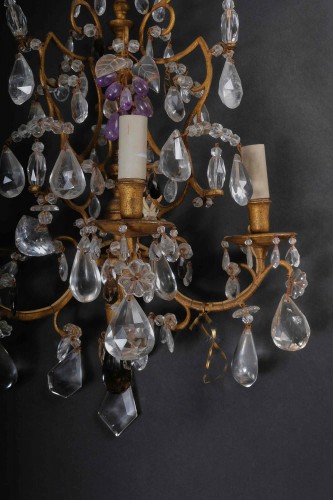 Luminaires Appliques - Paire d'appliques en cristal de roche et bronze Doré, Piémont 18e siècle