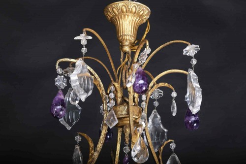 19th century - Chandelier In Rock Crystal And Amethyst, Rome 19th