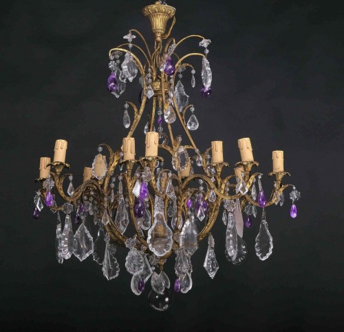 Antiquités - Chandelier In Rock Crystal And Amethyst, Rome 19th