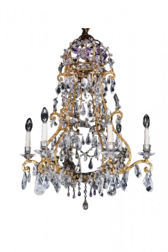 Very Beautiful Italian Rock Crystal And Amethyst Chandelier, Piedmont 19th 