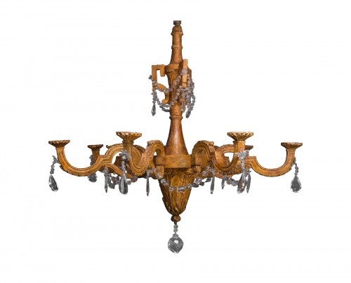 Important lustre en bois doré, Italie fin 18e siècle