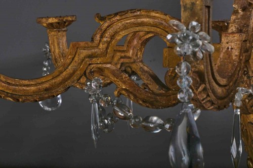 Important lustre en bois doré, Italie fin 18e siècle - Louis XVI
