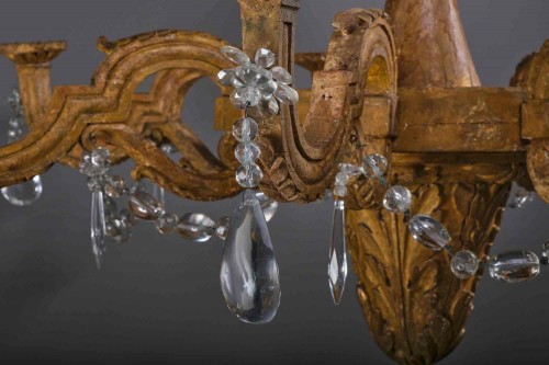 Louis XVI - Important lustre en bois doré, Italie fin 18e siècle