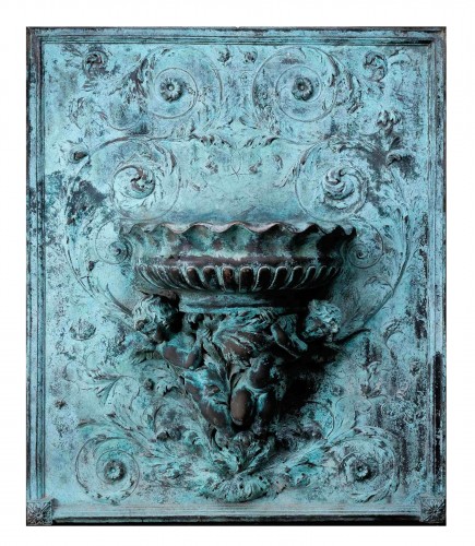 Panneau de bronze décoratif avec une jardinerie en coquillages, Angleterre vers 1830