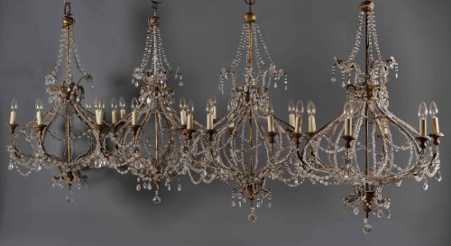Rare Series Of Four Filigree Rock Crystal Chandeliers, Tuscany, 18th Centur