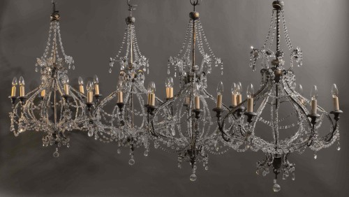 Rare Series Of Four Filigree Rock Crystal Chandeliers, Tuscany, 18th Centur - Lighting Style French Regence