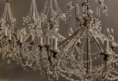 Rare Series Of Four Filigree Rock Crystal Chandeliers, Tuscany, 18th Centur - 