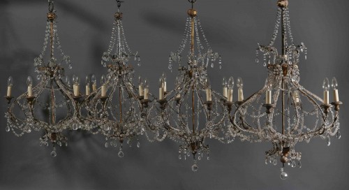 Rare Series Of Four Filigree Rock Crystal Chandeliers, Tuscany, 18th Centur - French Regence