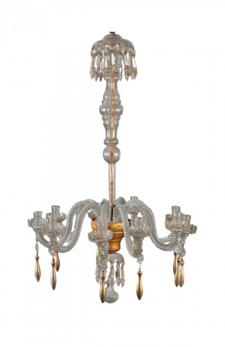 A Neoclassic Chandelier, Murano Crystal And Gilted Wood, Lucca Early 19th