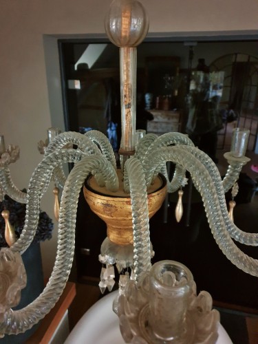 19th century - A Neoclassic Chandelier, Murano Crystal And Gilted Wood, Lucca Early 19th