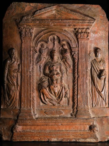 Relief en terre cuite avec scène de l'Annonciation, Italie fin du 16e siècle - Art sacré, objets religieux Style Renaissance