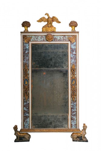   Large Neoclassical Carved and Ebonised Mirror, Lucca About 1800