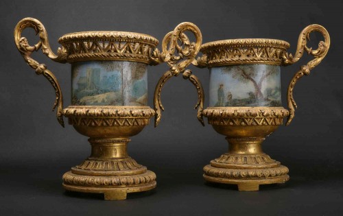 Paire des vases en bois doré et cachepots en tôle peinte, Rome 1780 - Objet de décoration Style Louis XVI