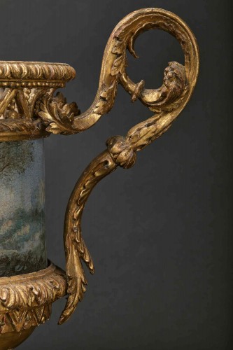 Antiquités - Paire des vases en bois doré et cachepots en tôle peinte, Rome 1780