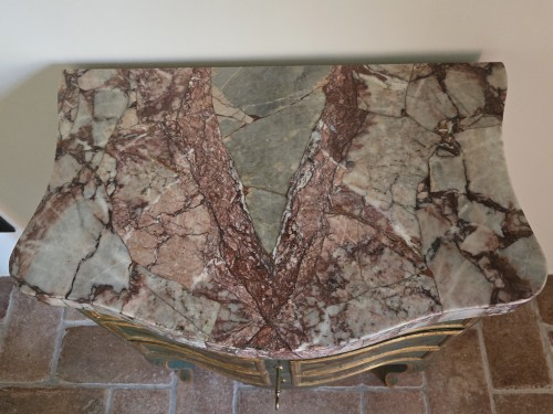 Louis XV - Small Lacquered Chest Of Drawers With Chinese Scenes, Piedmont 18th Centur