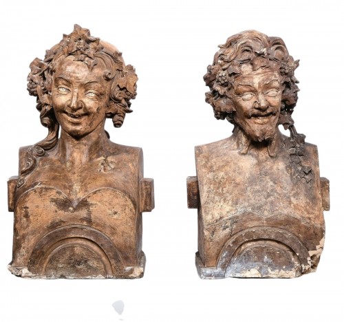 Dionysos et Ariadne, Bustes en Terrecuitte, Italie 1800