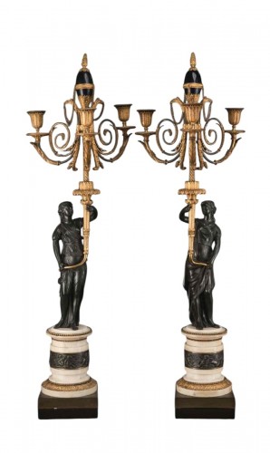 Paire de candelabres attr. Francois Remond, Bronze doré et patiné, Paris vers 1790