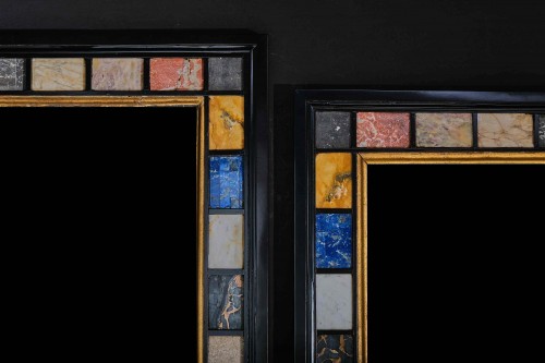 Paire de miroirs en marbre et incrustations de pierres semi-précieuses - Uwe Dobler Interiors